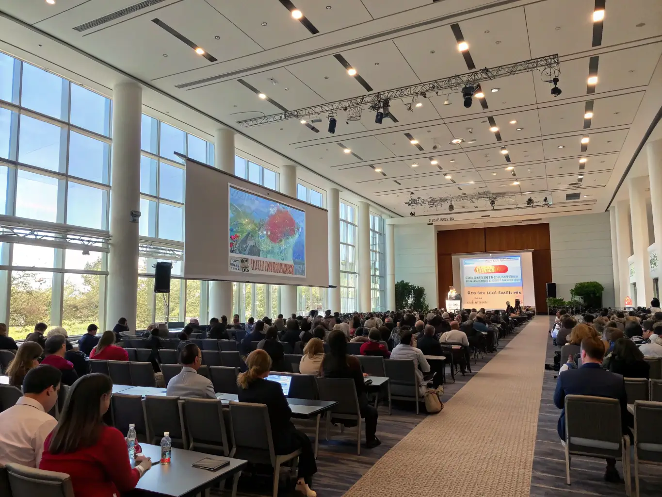 A modern seminar setting with professionals engaged in a discussion about cryptocurrency and real estate investment strategies, led by Latam Power Brokers.